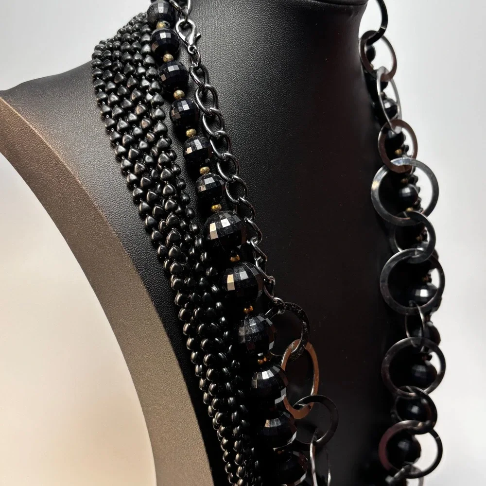 Necklace Lot Black Metal Acrylic Beads Retro Boho Goth - Picture 3 of 11